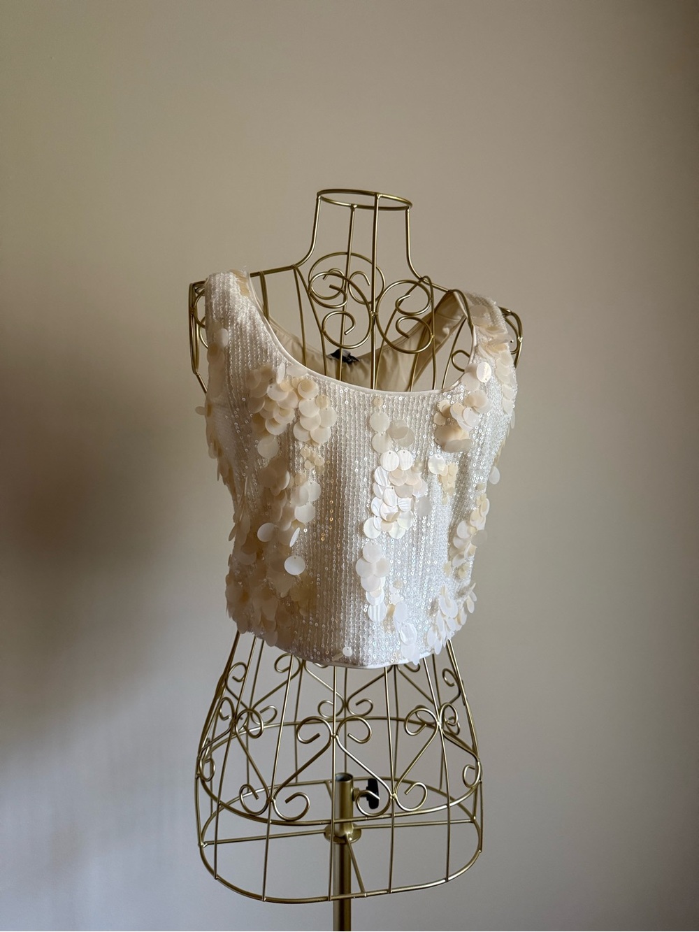 Ivory Sequin & Petal Crop Top